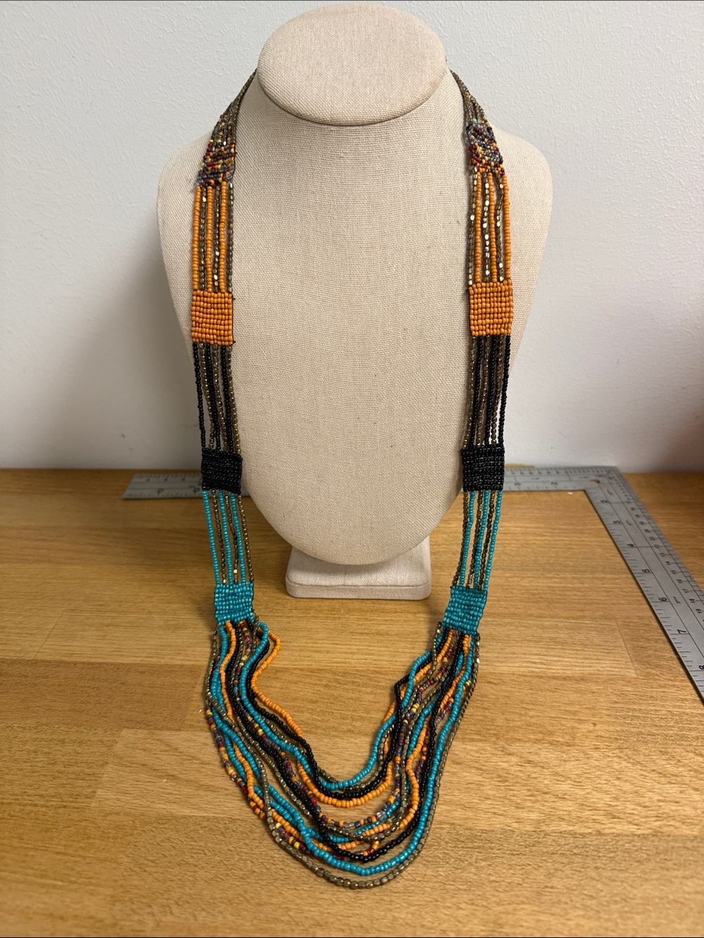 Long lanyard earth tone seed bead layered necklace statement tribal